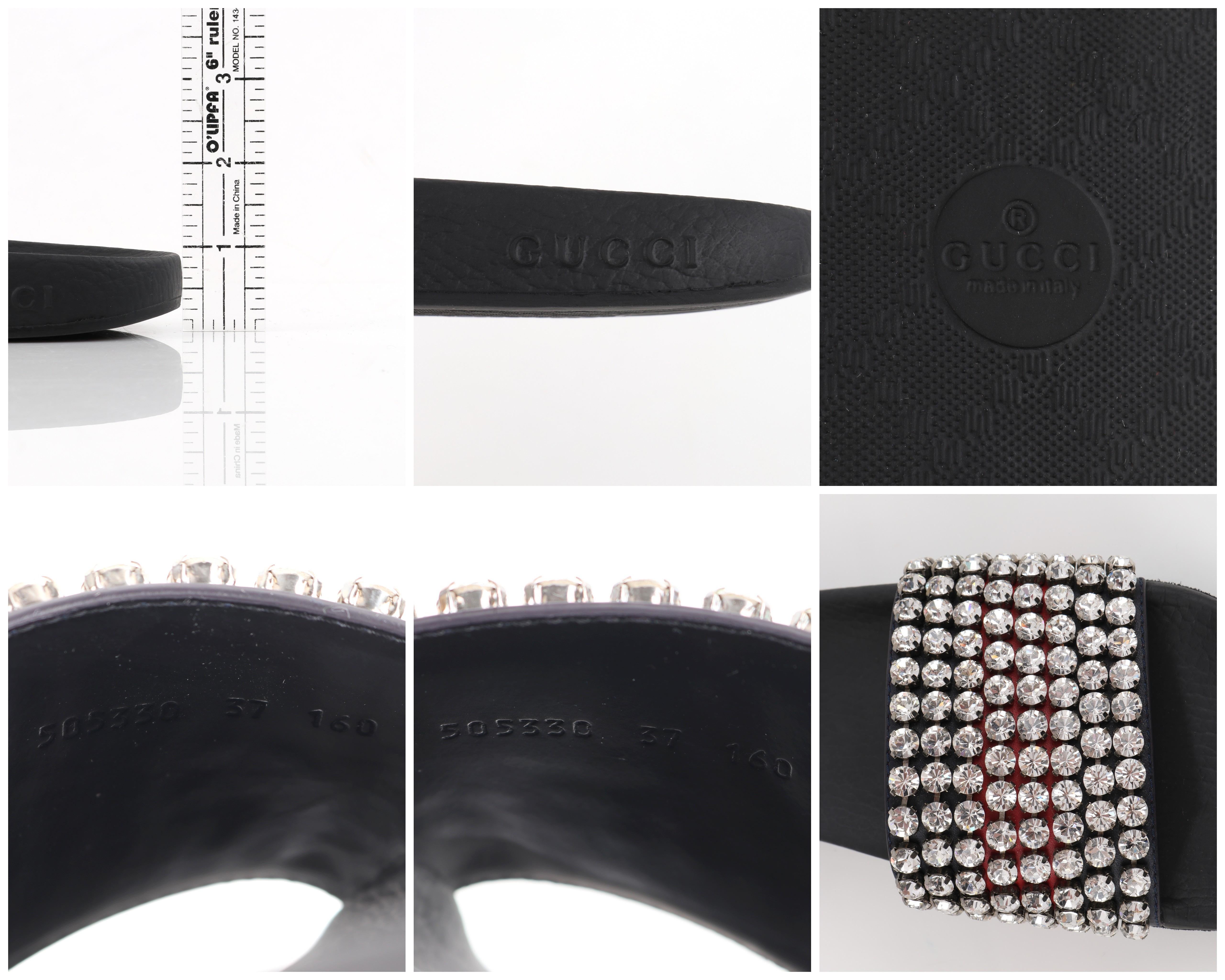 GUCCI Blue Red Calfskin Leather Web Crystal Embellished Sandals Slides  For Sale 3