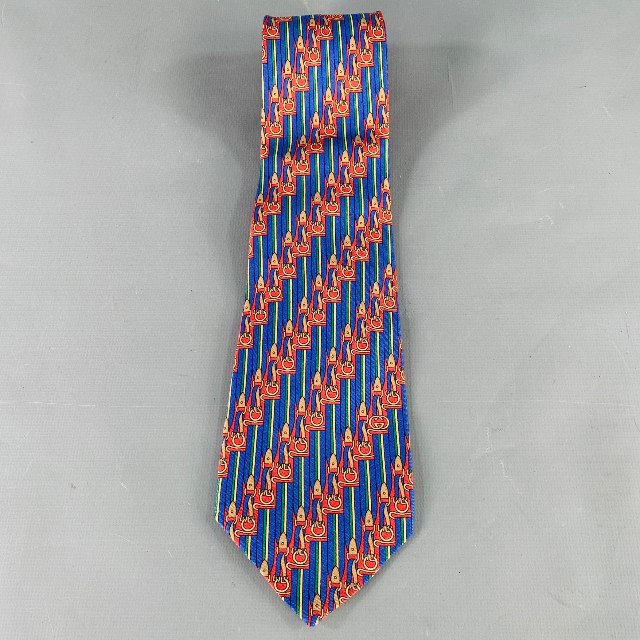 Purple GUCCI Blue Red Equestrian Stripe Silk Tie For Sale