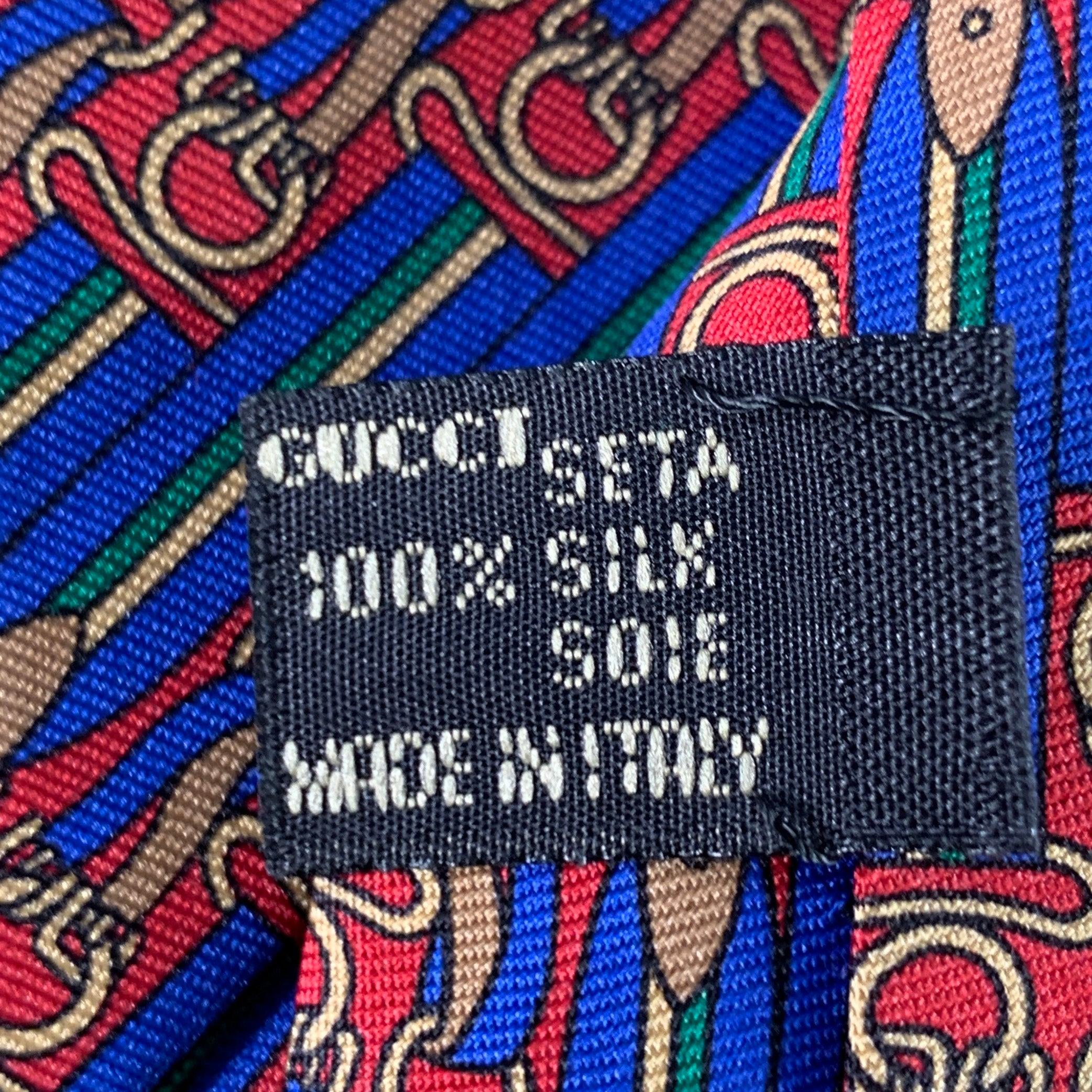 Men's GUCCI Blue Red Equestrian Stripe Silk Tie For Sale