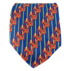 Gucci Cravatta in seta a righe equestri blu e rosse