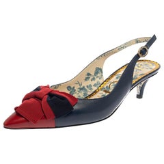 Gucci Blue/Red Leather Bow Slingback Pumps 38.5