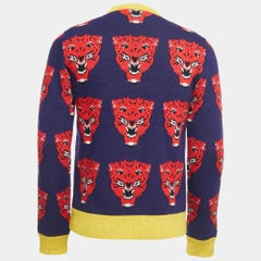 Blauer/roter Tiger-Muster-Wollpullover von Gucci XS