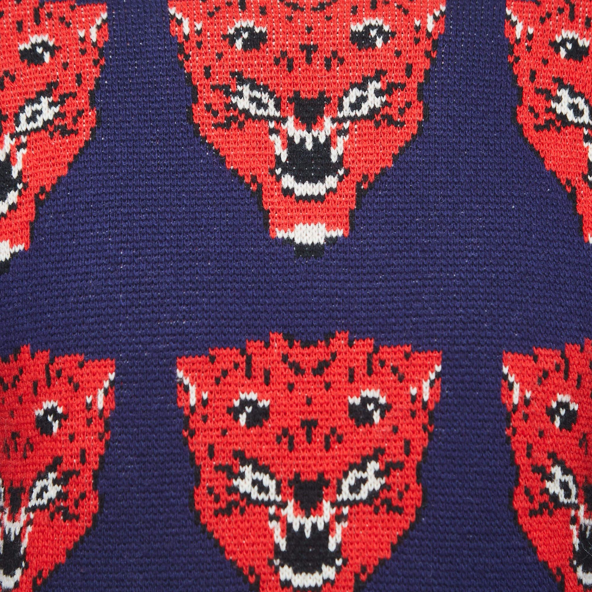 Black Gucci Blue/Red Tiger Patterned Wool Sweater XS