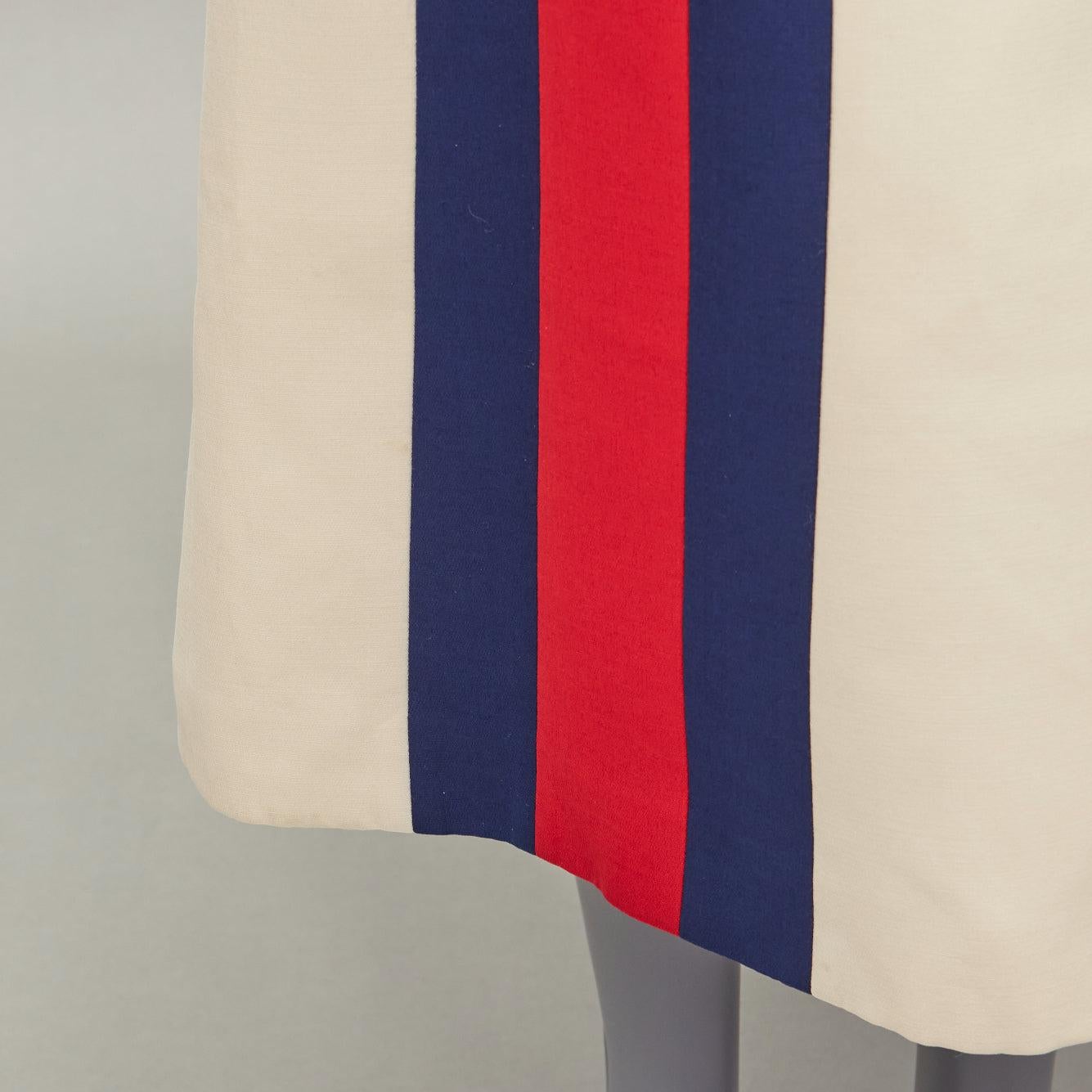GUCCI blue red web trim front beige textured Aline midi skirt
Reference: VACN/A00049
Brand: Gucci
Designer: Alessandro Michele
Material: Fabric
Color: Beige, Red
Pattern: Striped
Closure: Zip
Lining: Cream Fabric
Extra Details: Side