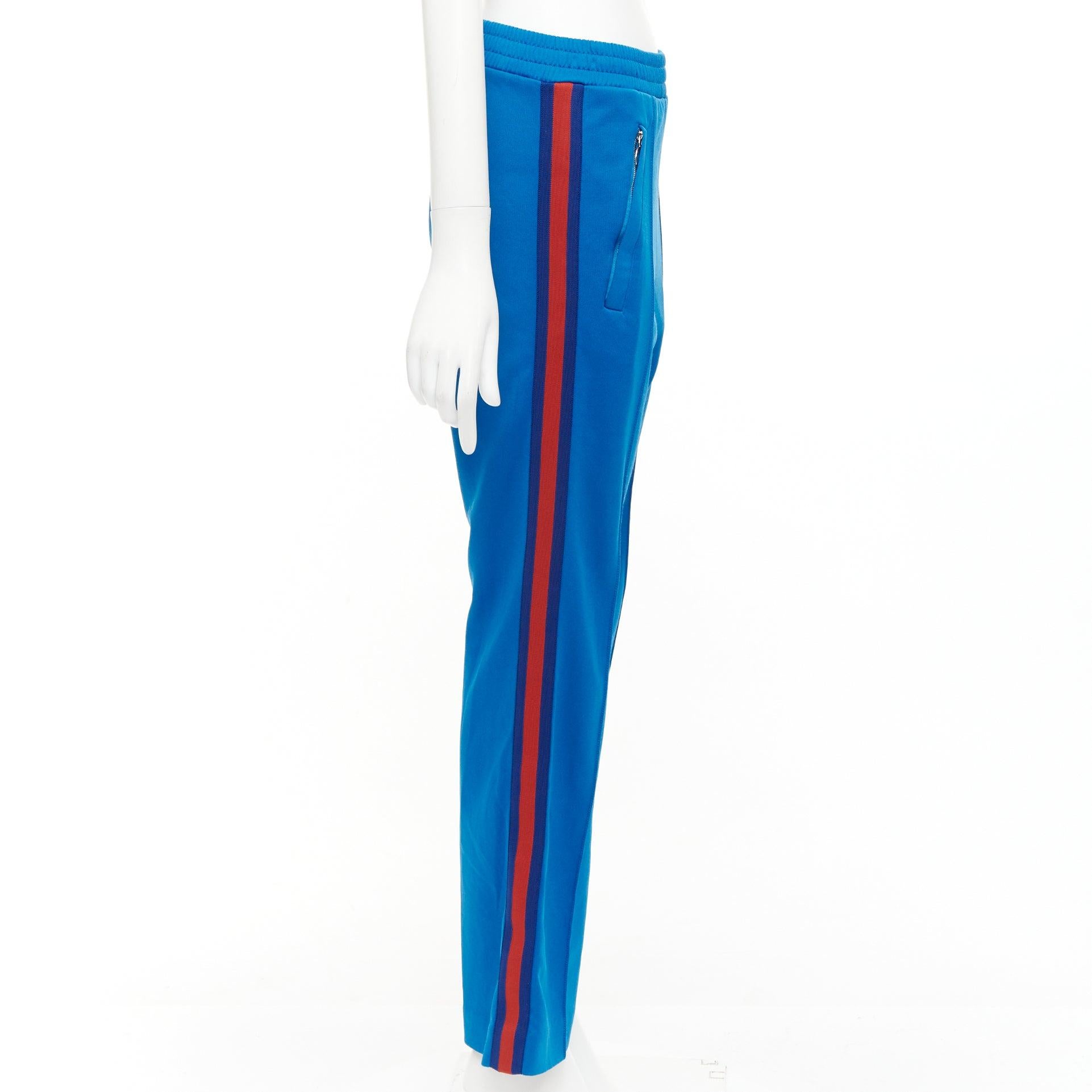 GUCCI blue red webbing trims flare cropped track pants S In Fair Condition For Sale In Hong Kong, NT
