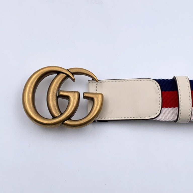 Gucci Blue Red White Striped Marmont Belt with GG Buckle Size 85/34 For  Sale at 1stDibs