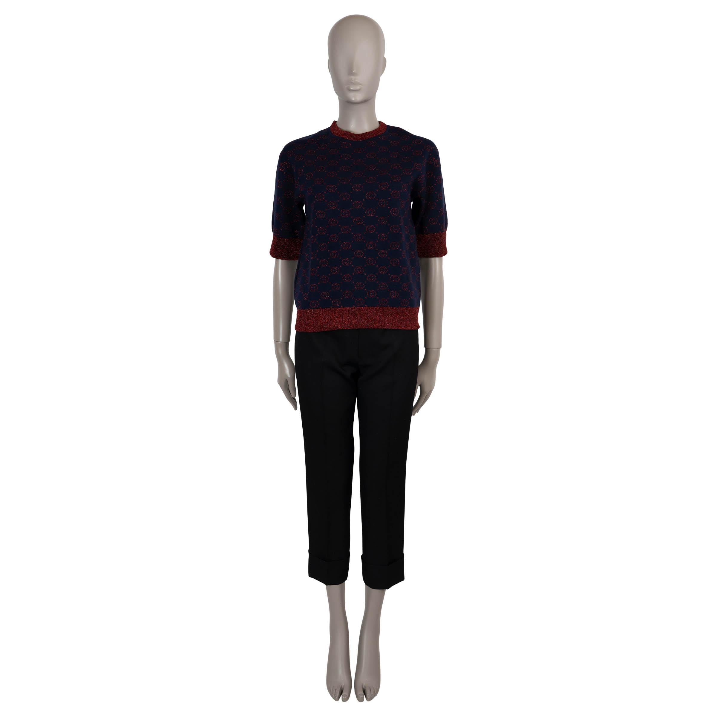 Gucci Maglione a maniche corte XS in lana blu e rossa LAME GG JACQUARD In condizioni ottime in vendita a Zürich, CH