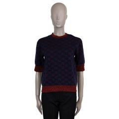 Gucci Maglione a maniche corte XS in lana blu e rossa LAME GG JACQUARD
