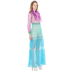 GUCCI Blue Ruffled Tulle and Organza Gown Dress IT40 US 2-4