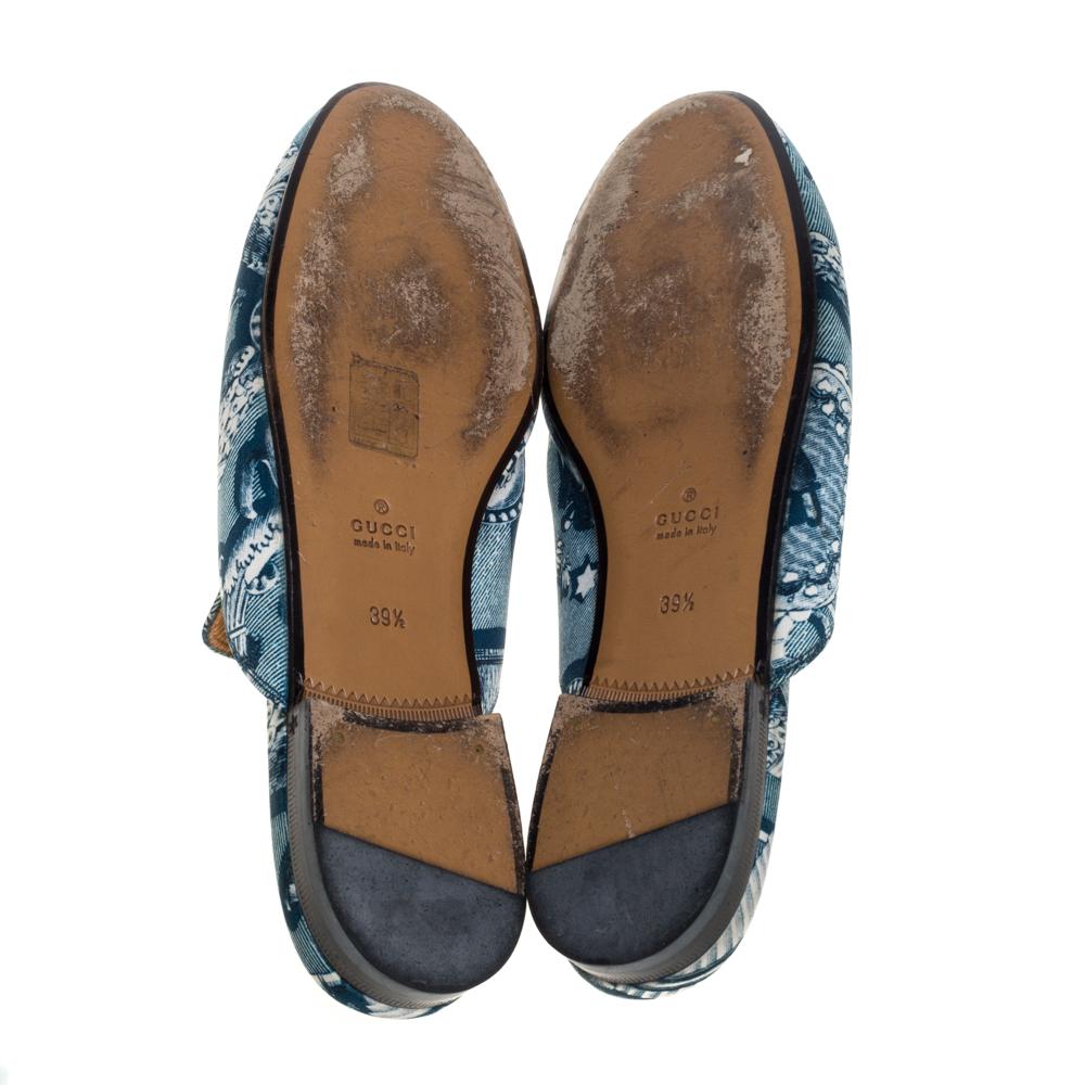 Gucci Blue Satin And Leather Horsebit Princetown Mules Size 39.5 In Good Condition In Dubai, Al Qouz 2