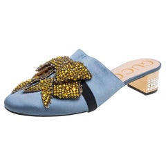 Gucci Blue Satin Candy Bow Embellished Mules Size 41