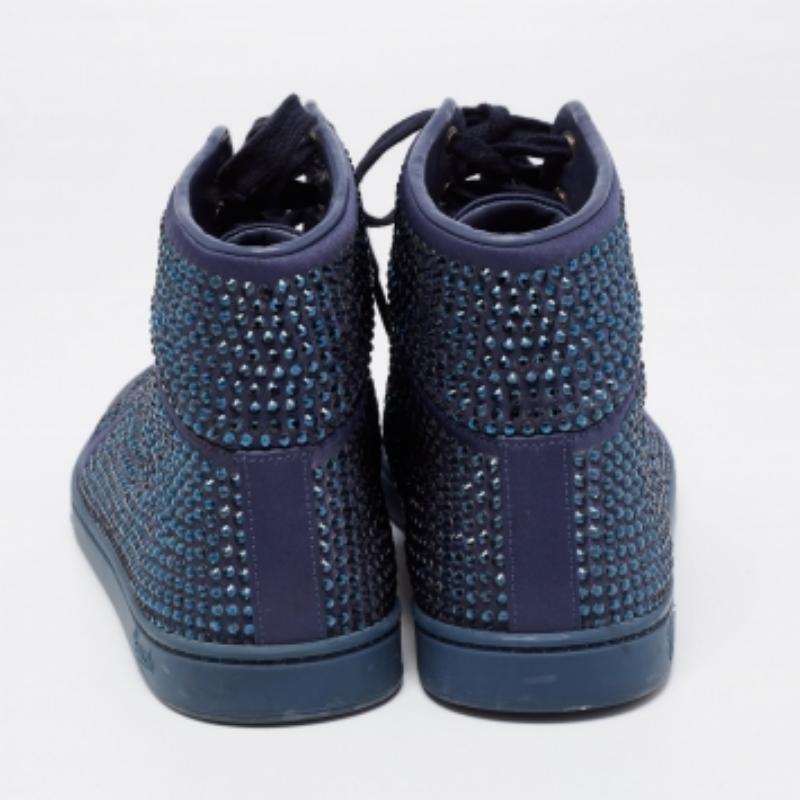 Gucci Blau Satin Kristall verschönert High Top Turnschuhe Größe 39,5 Herren im Angebot