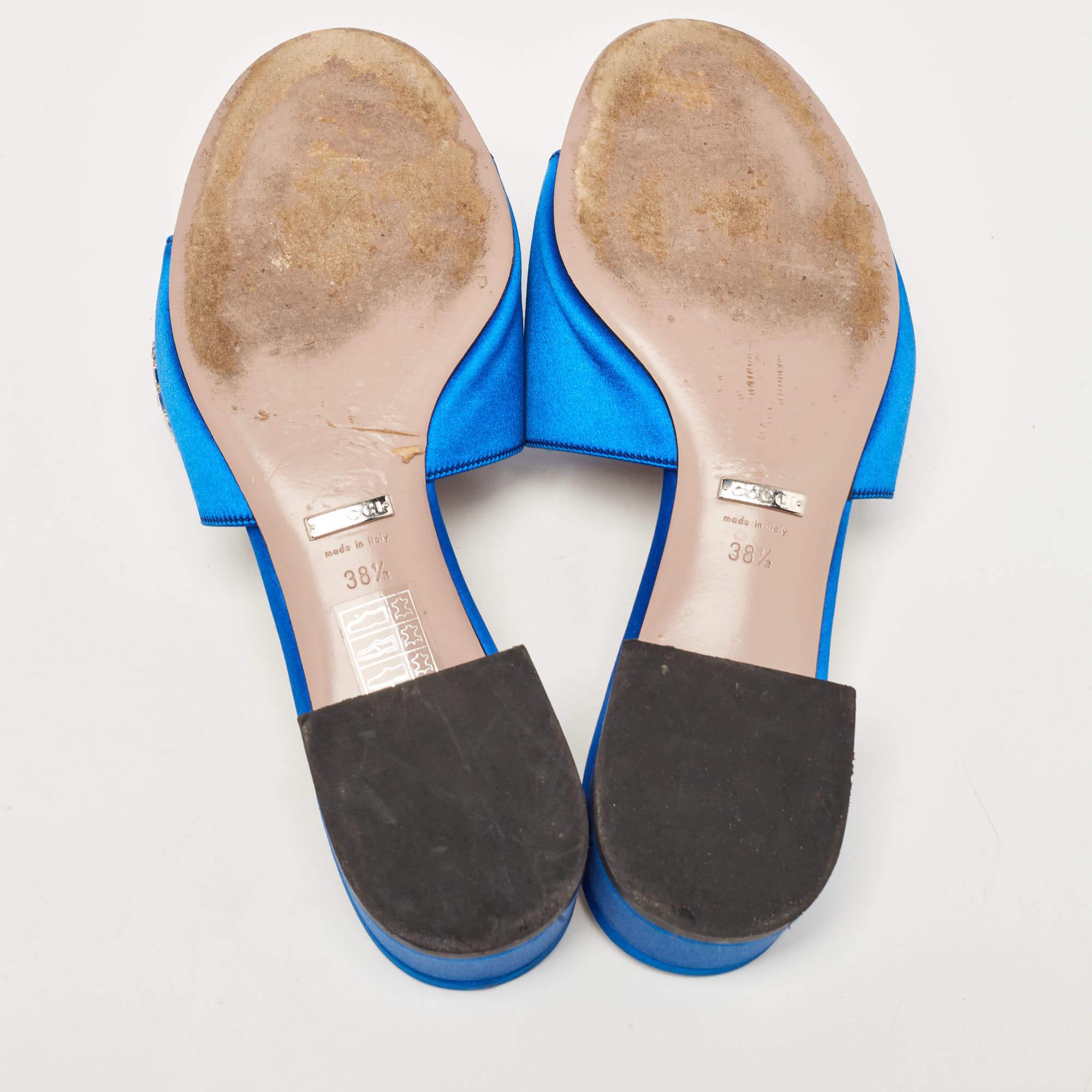 Gucci Blue Satin Crystal Horsebit Maxime Slide Sandals Size 38.5 For Sale 1