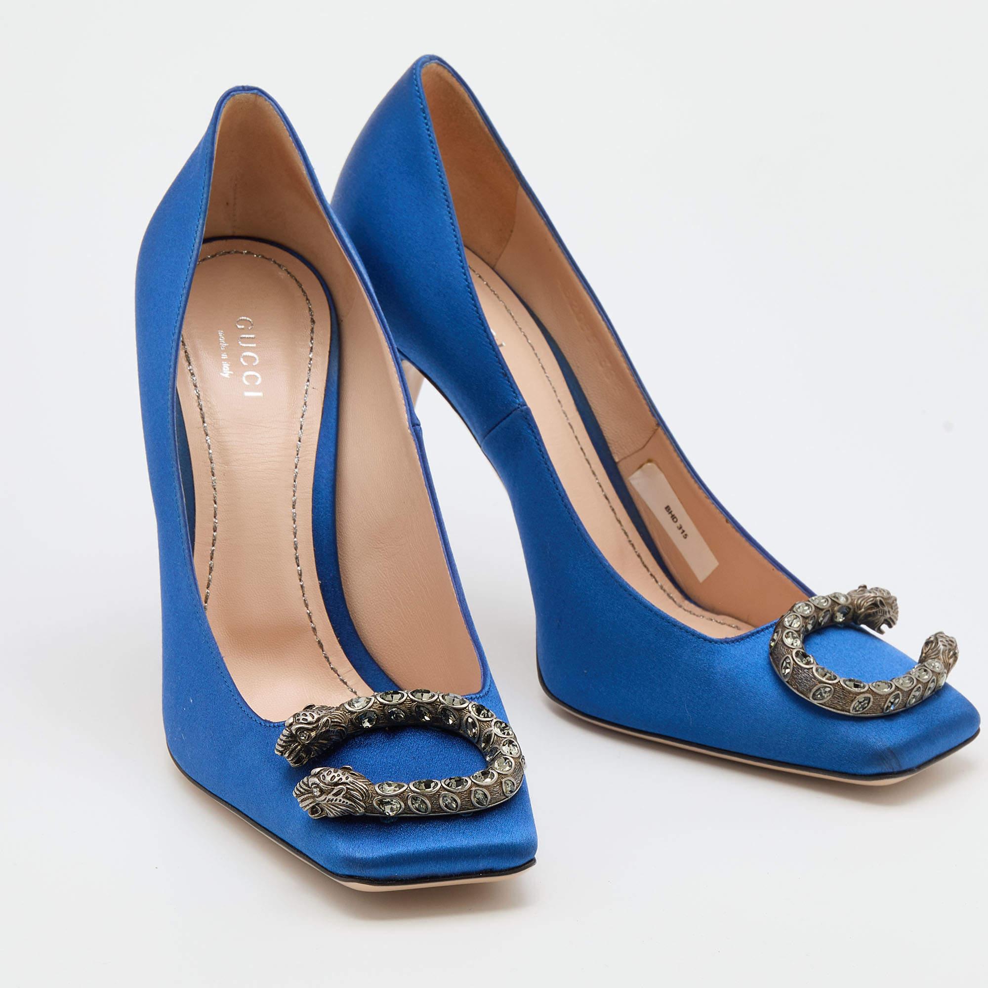 Women's Gucci Blue Satin Dionysus Pumps Size 38.5
