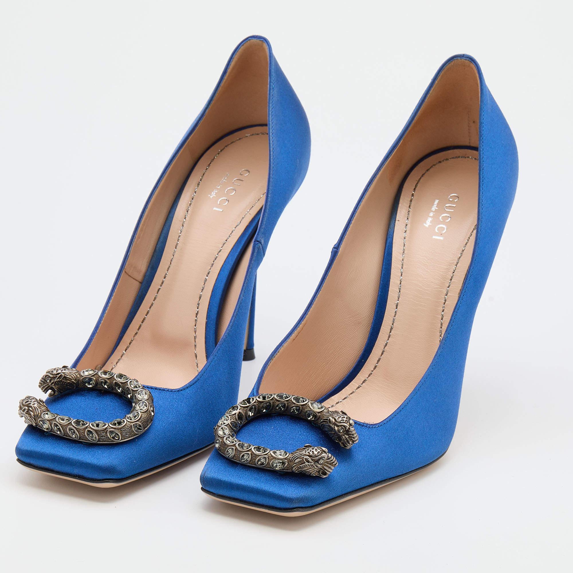 Gucci Blue Satin Dionysus Pumps Size 38.5 5