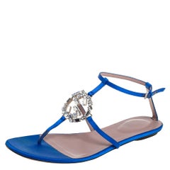 Gucci Blau Satin GG Interlocking Crystal Ankle Strap Sandalen Größe 38::5