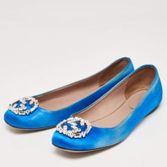 Gucci Blue Satin Interlocking G Crystals Ballet Flats Size 37.5