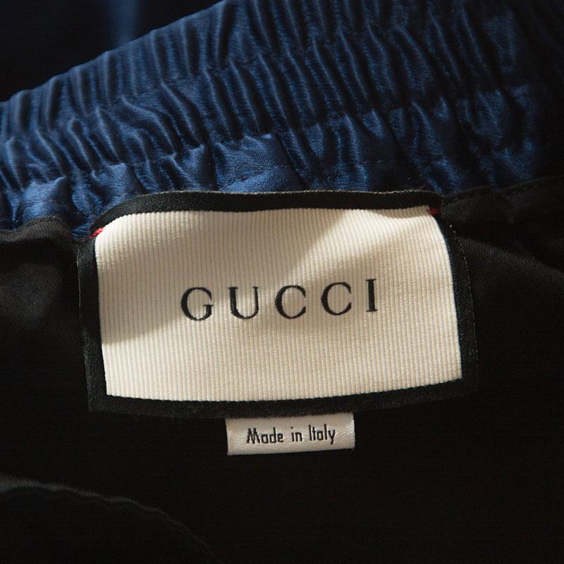 Black Gucci Blue Satin Striped Detail Jogging Pants XXL