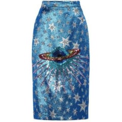 Gucci Blue Sequin Embellished Planet Pencil Skirt