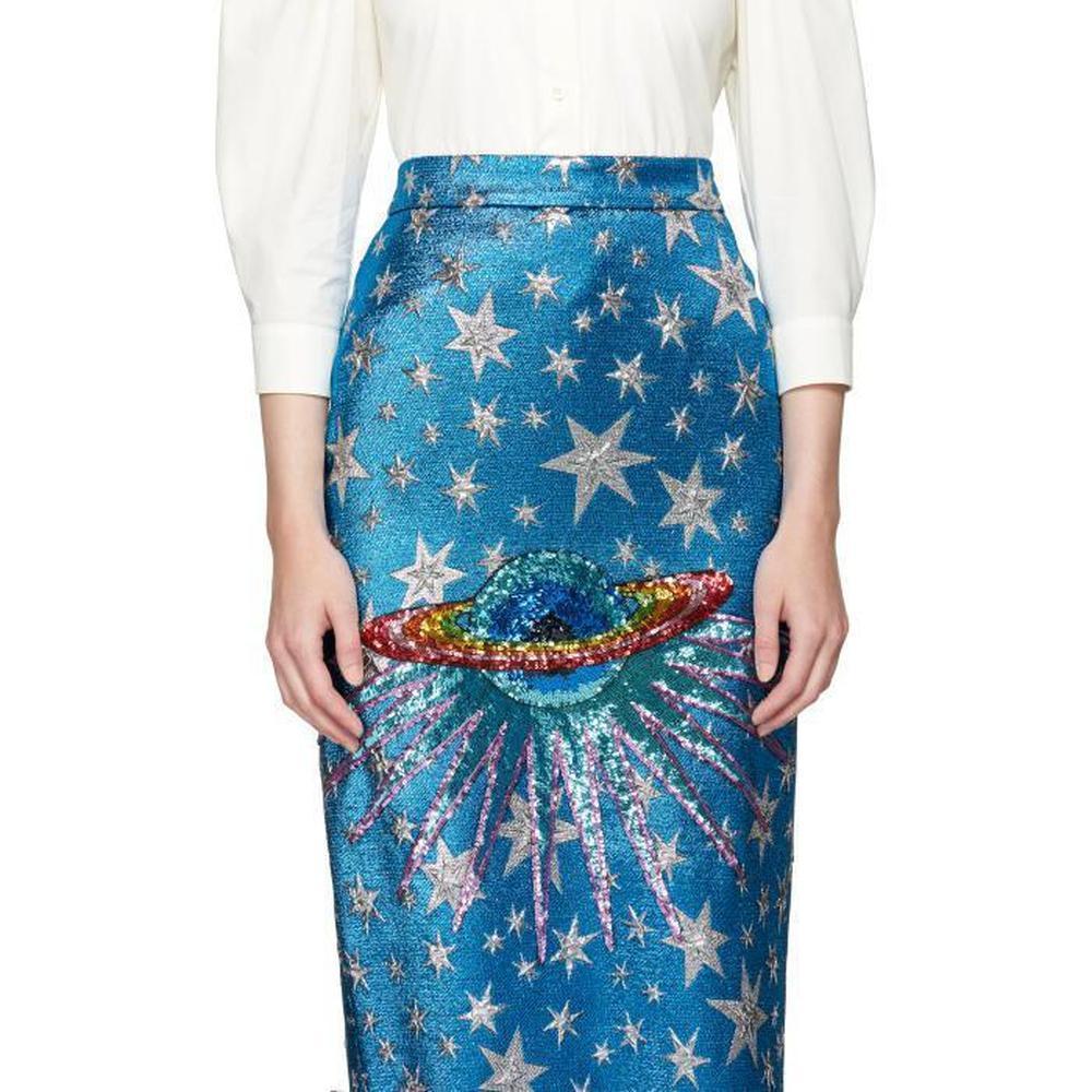 blue sequin skirt