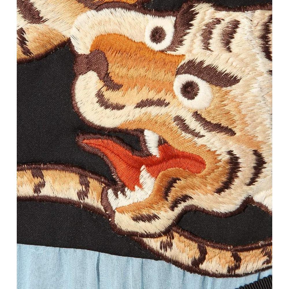 GUCCI Blue Silk Chiffon Tiger Embroidery Gown Dress IT42 US4-6 In New Condition For Sale In Brossard, QC