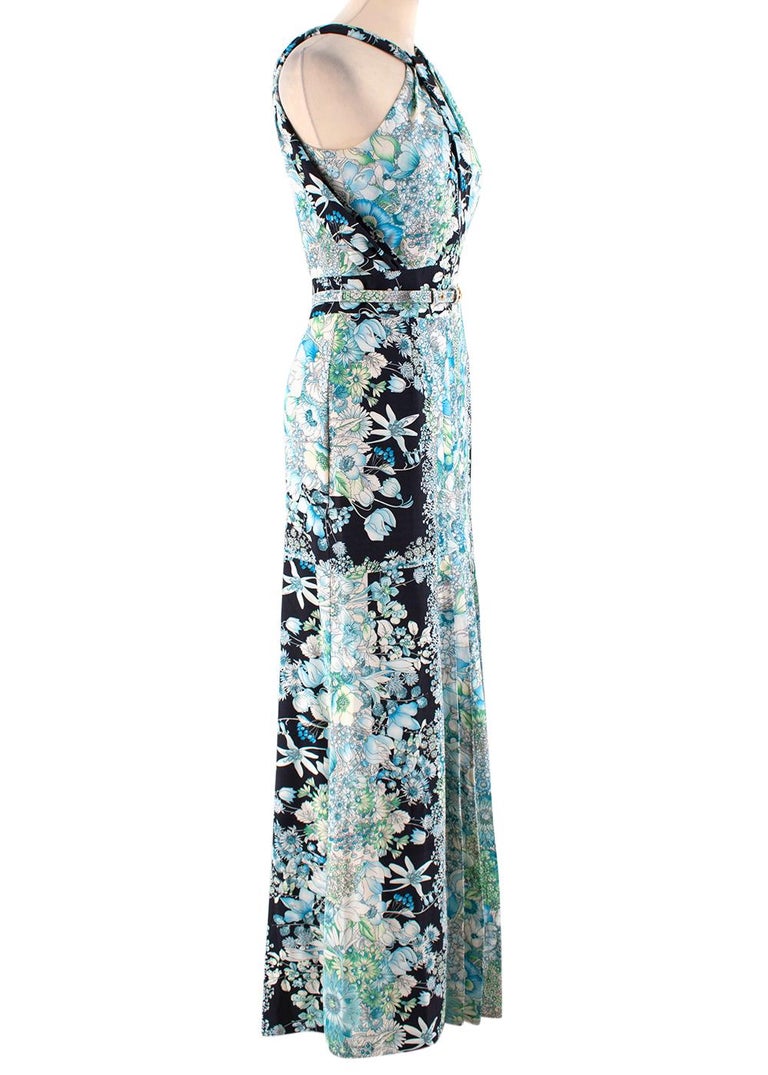 Gucci Blue Silk Floral Halter Neck Maxi Dress - Size US 4 at 1stDibs