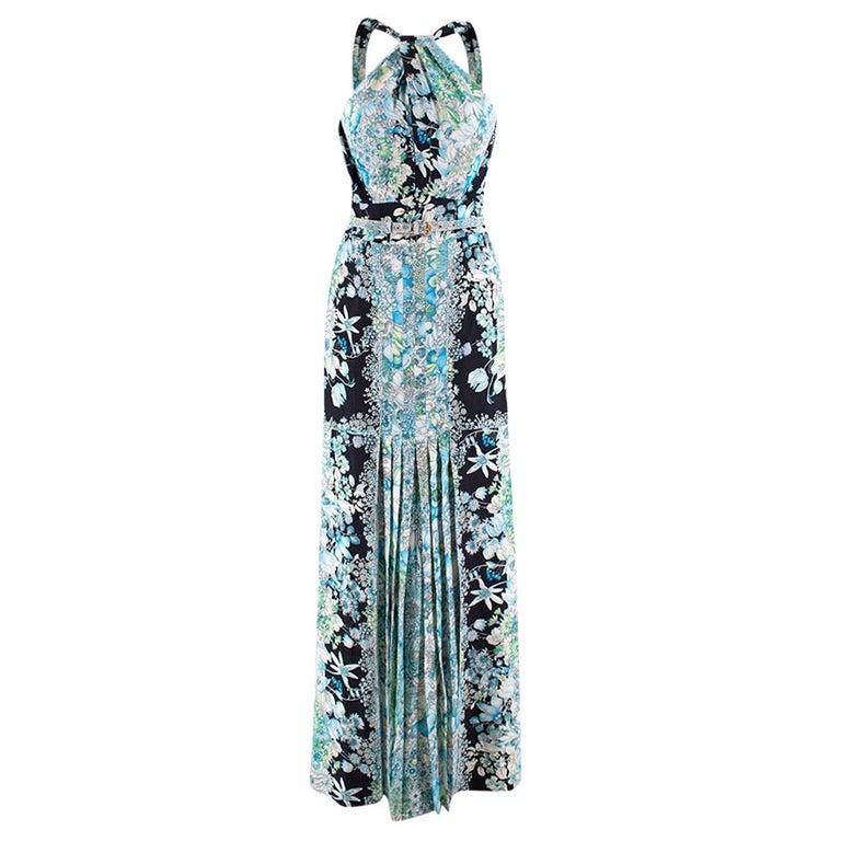 Gucci Blue Silk Floral Halter Neck Maxi Dress - Size US 4 at 1stDibs