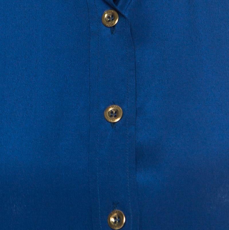 Women's Gucci Blue Silk Pleated Shoulder Shirt S