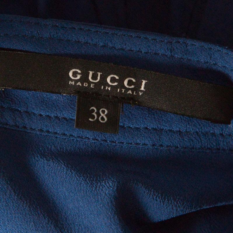 Gucci Blue Silk Pleated Shoulder Shirt S 1