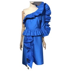 GUCCI BLUE SILK RUFFLE EVENING DRESS Size IT 42 - 6