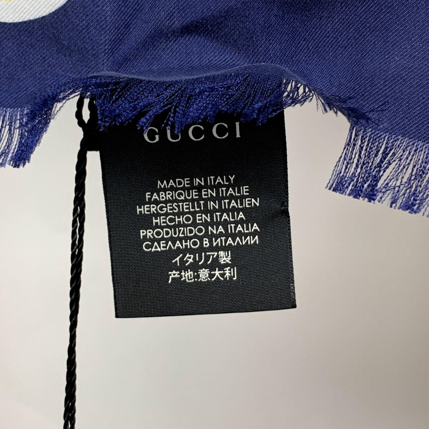 Black Gucci Blue Silk Space Animals Print Square Scarf 90 x 90