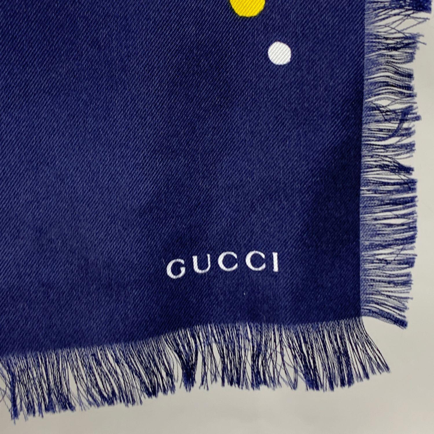 Women's or Men's Gucci Blue Silk Space Animals Print Square Scarf 90 x 90