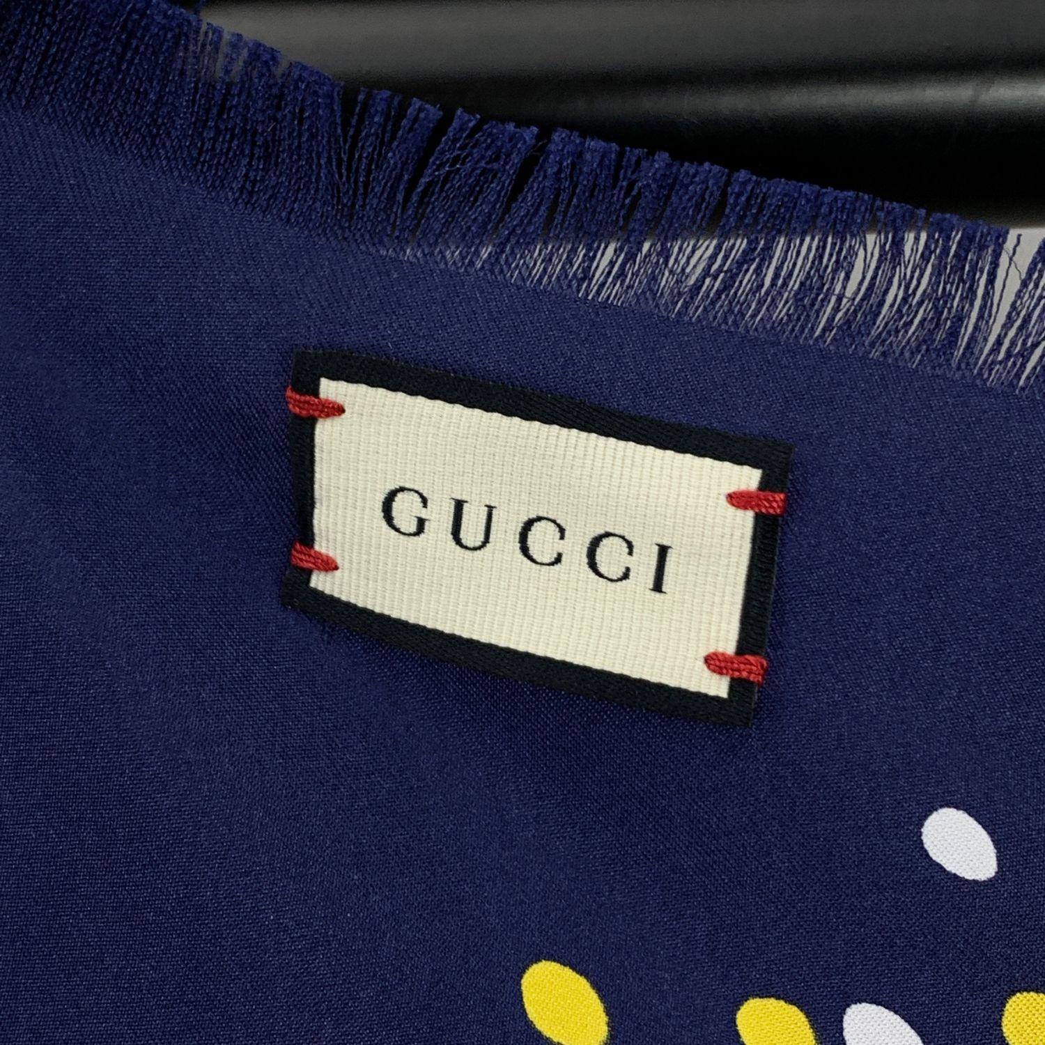 Gucci Blue Silk Space Animals Print Square Scarf 90 x 90 1