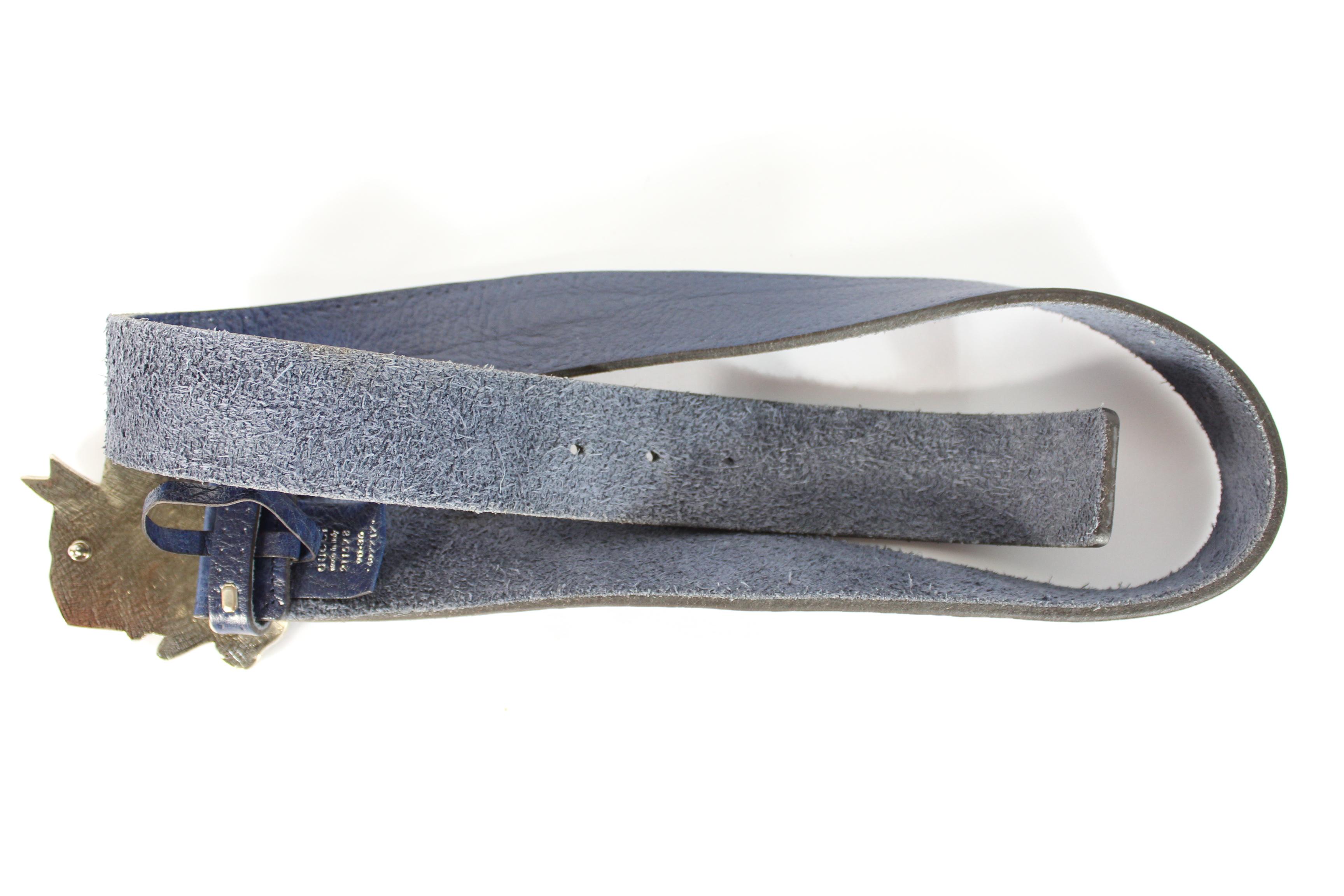 Gucci Blue Silver Leather Anchor Buckle Belt  In Excellent Condition In Brindisi, Bt
