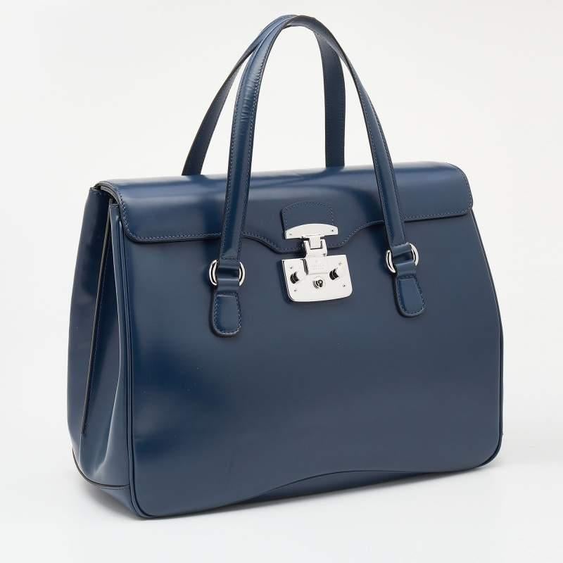Women's Gucci Blue Smooth Leather Lady Lock Satchel