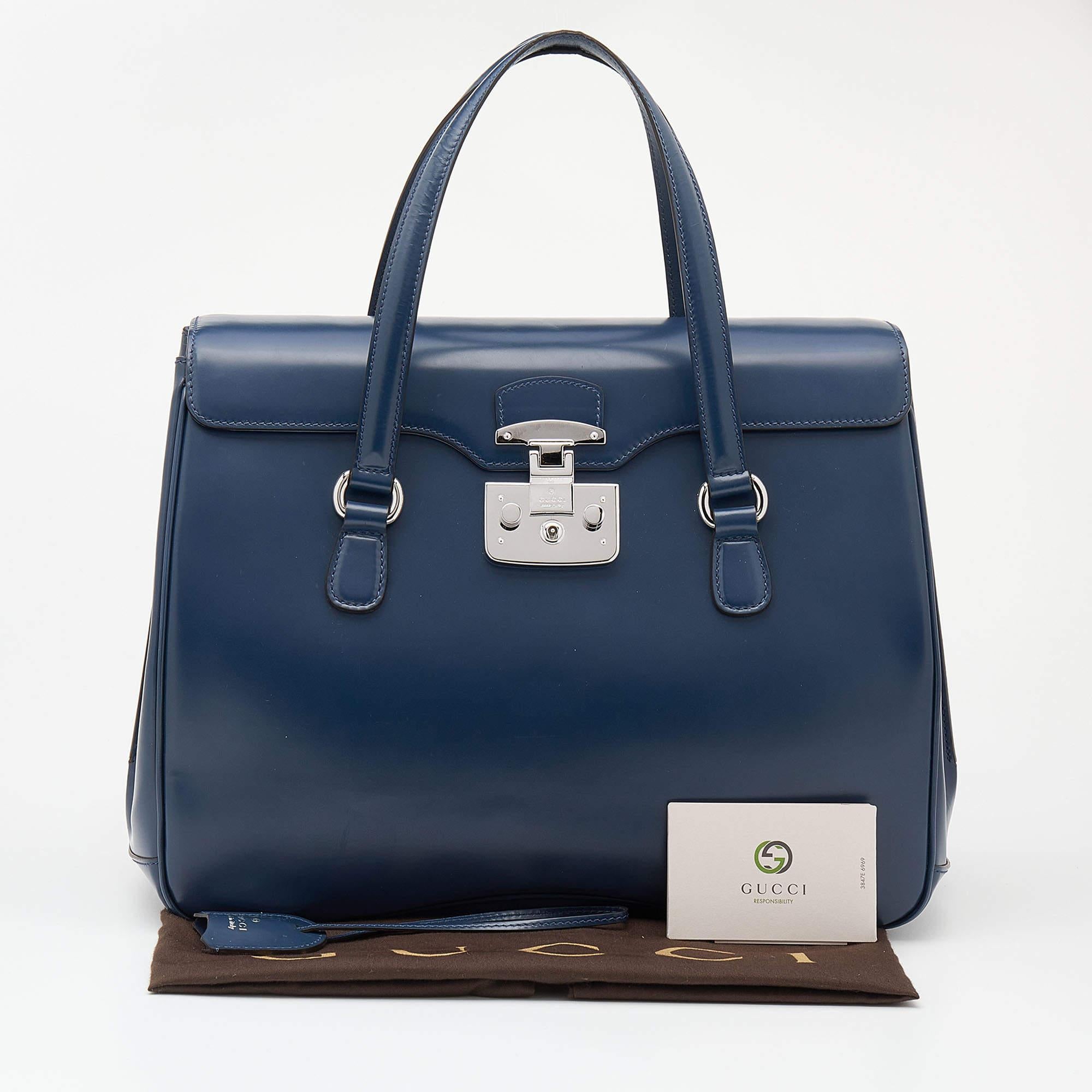 Gucci Blue Smooth Leather Lady Lock Satchel 5