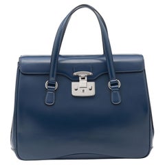 Gucci Borsa da donna in pelle liscia blu con lucchetto