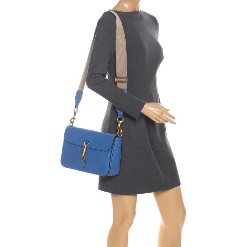 Gucci Blue Soft Leather Jackie Flap Shoulder Bag In Excellent Condition In Dubai, Al Qouz 2