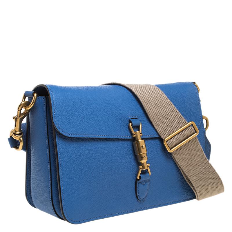 Women's Gucci Blue Soft Leather Jackie Flap Shoulder Bag