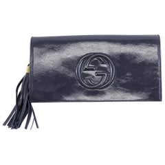 Gucci Blue Soho Patent Leather Clutch with Tassle