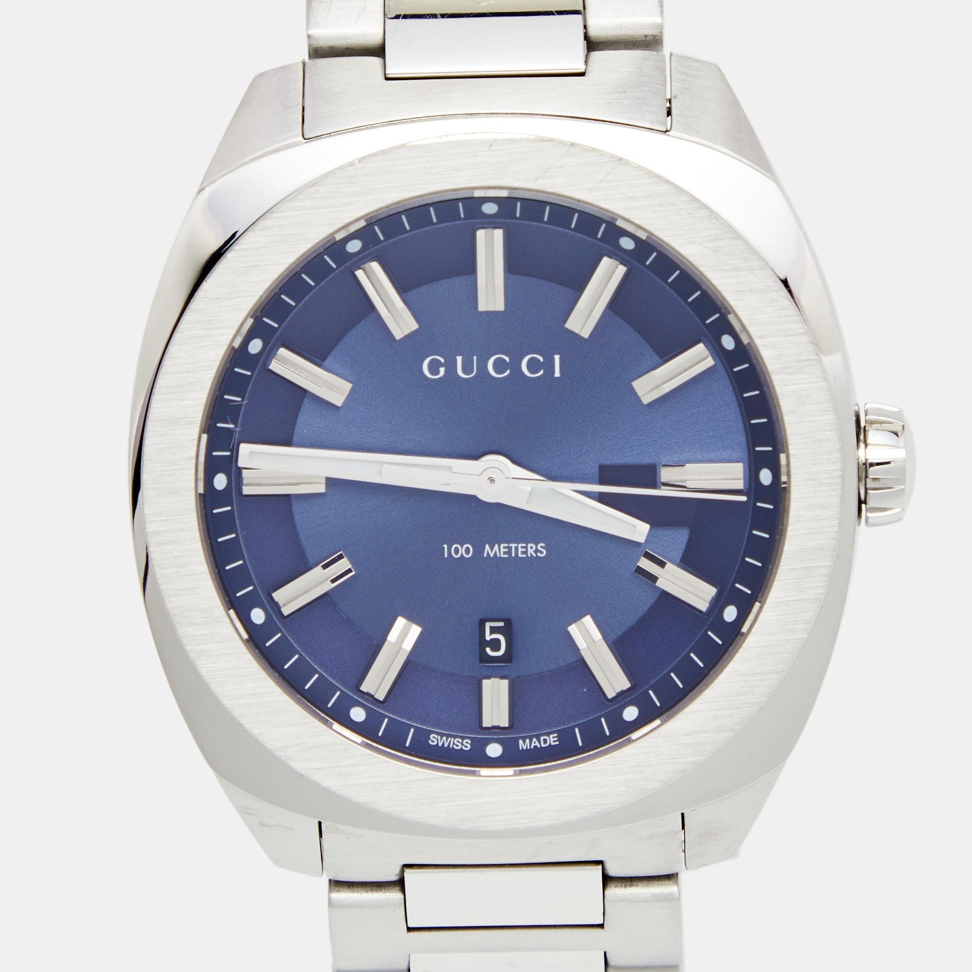 Contemporary Gucci Blue Stainless Steel GG2570 Series YA142303 Men's Wristwatch 40 mm
