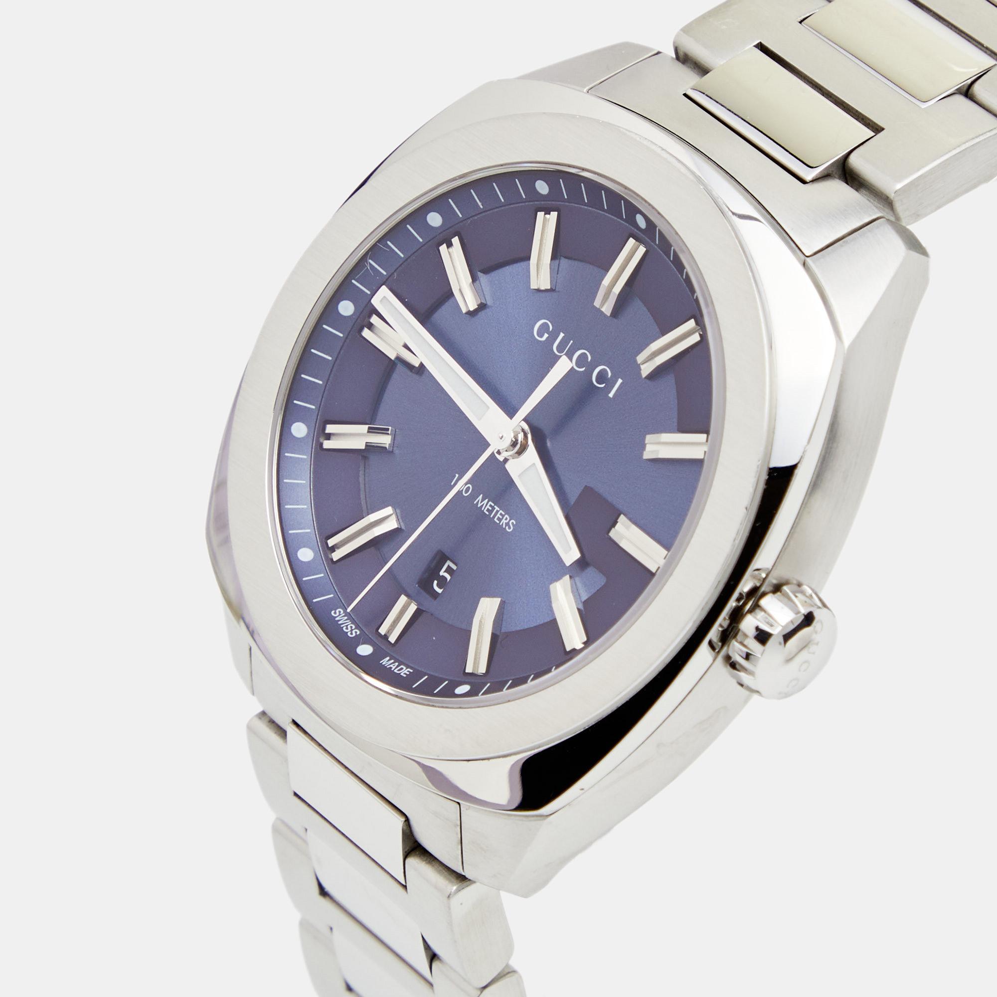 Gucci Blue Stainless Steel GG2570 Series YA142303 Men's Wristwatch 40 mm In Good Condition In Dubai, Al Qouz 2