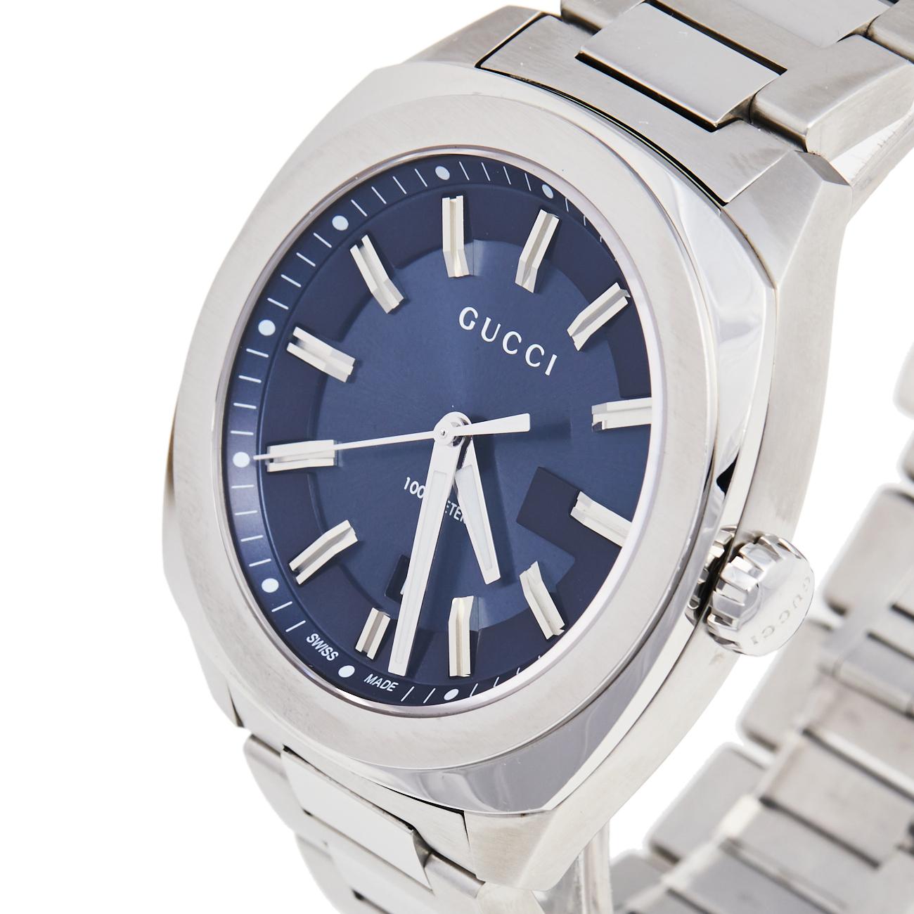 Contemporary Gucci Blue Stainless Steel GG2570 Series YA142303Men's Wristwatch 40 mm