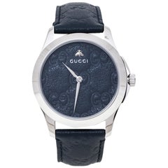 Gucci Blue Stainless Steel Leather G-Timeless 126.4 Women's Wristwatch 38 mm