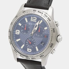 Blaue Gucci Herrenarmbanduhr aus Edelstahl und Leder G-Timeless YA126223 44 mm