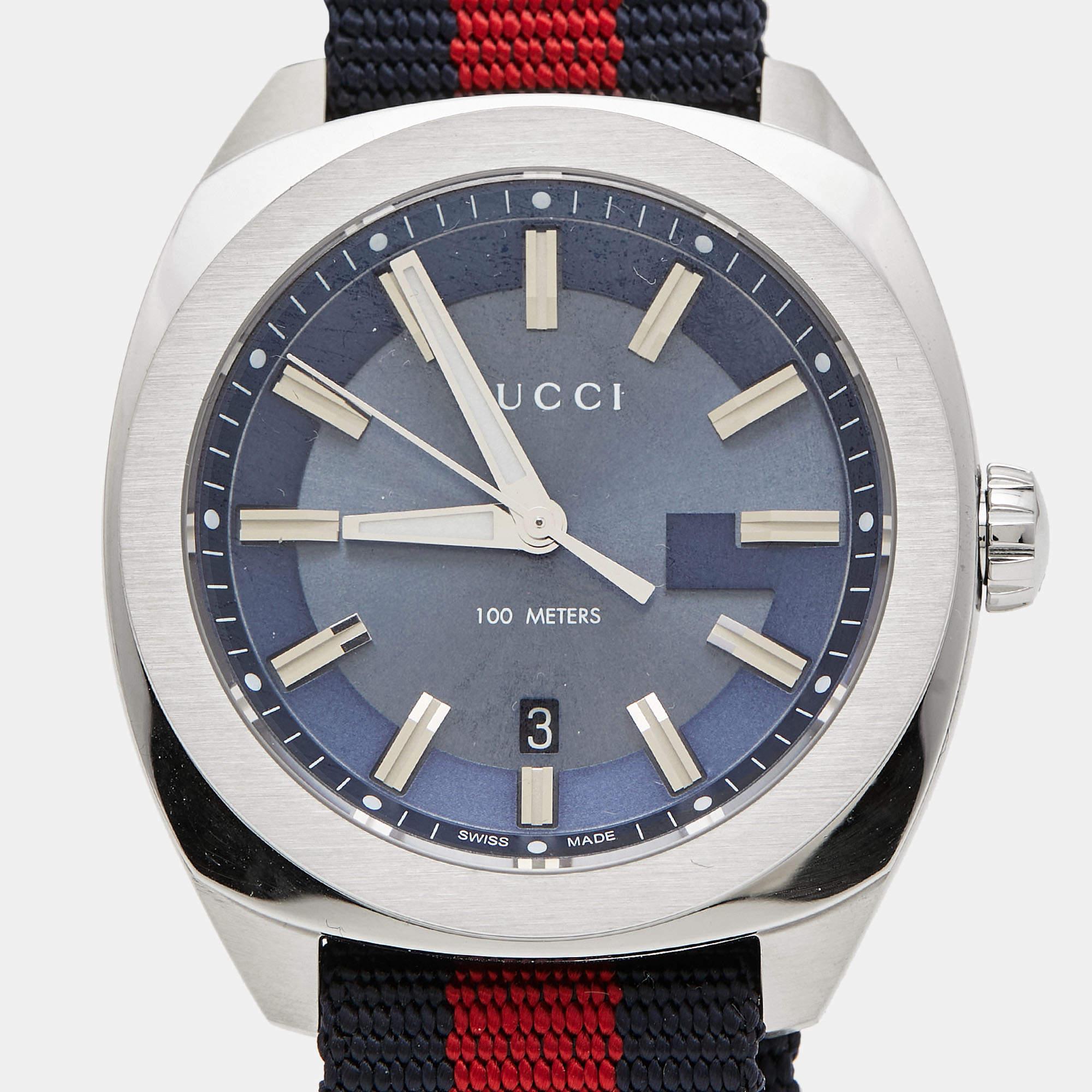Gucci Blue Stainless Steel Nylon GG2570 Series YA142304 Men's Wristwatch 41 mm 5