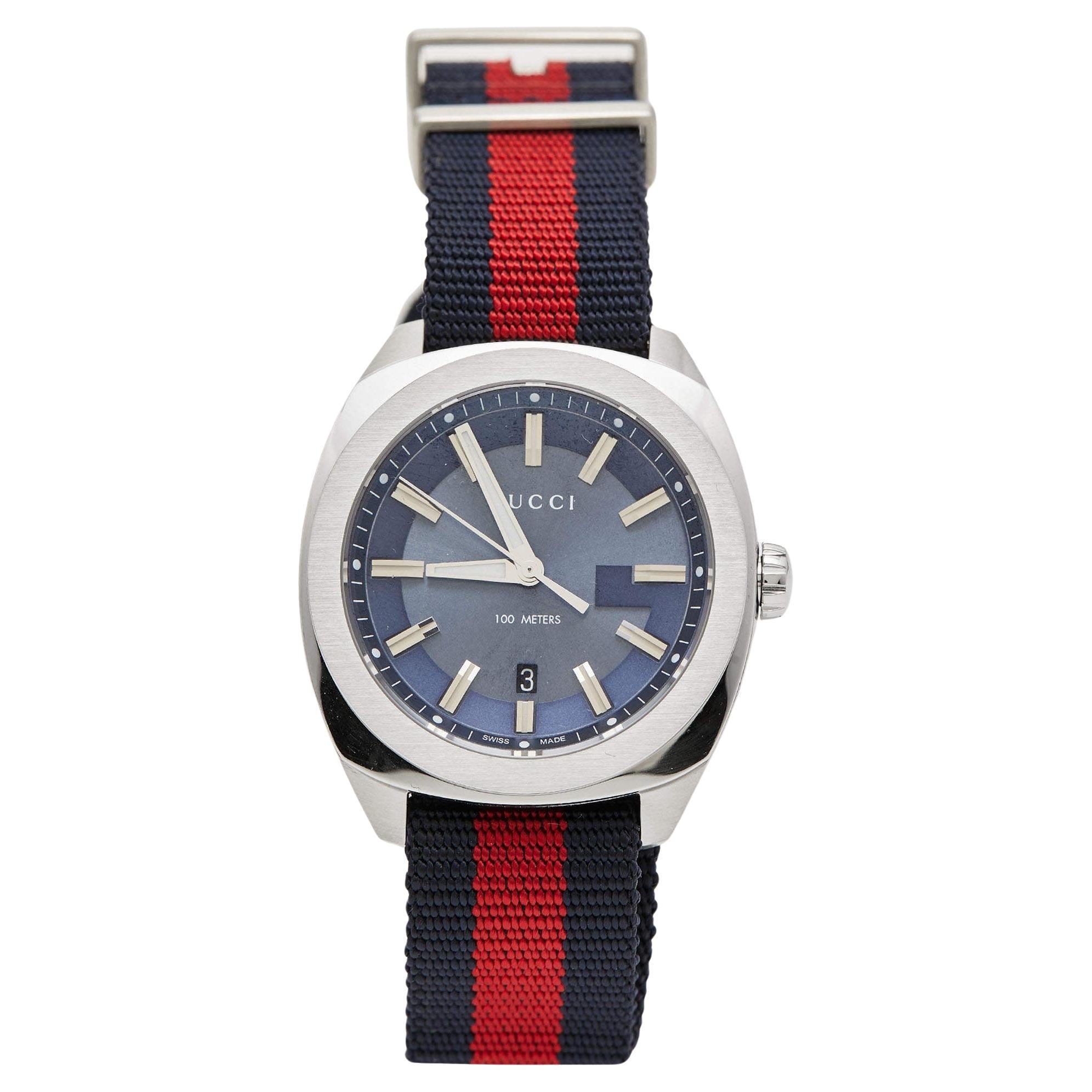 Gucci Blue Stainless Steel Nylon GG2570 Series YA142304 Men's Wristwatch 41 mm