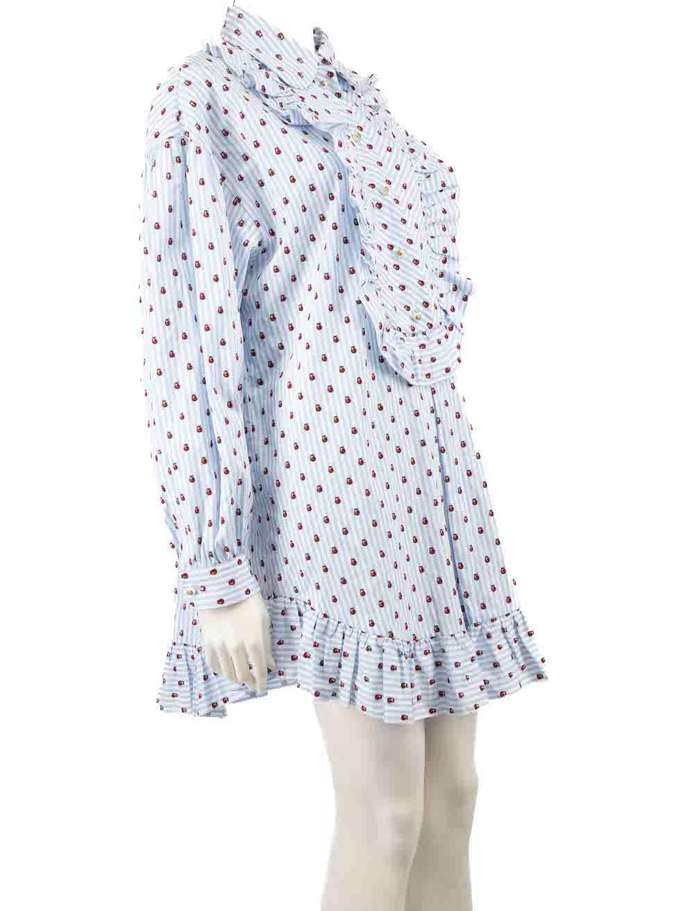 CONDITION is Very good. Minimal wear to blouse is evident. Minimal wear to the rear collar lining with small mark on this used Gucci designer resale item.
 
 
 
 Details
 
 
 Blue
 
 Cotton
 
 Mini dress
 
 Striped ladybird print pattern
 
 Front