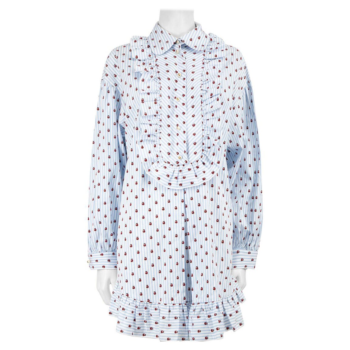 Gucci Blue Stripe Ladybird Print Ruffle Trim Dress Size XL