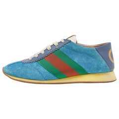 Gucci Blue Suede and Leather Web Low Top Sneakers Size 36